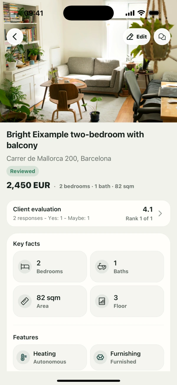 Makler-App: Immobiliendetails und Entscheidungen